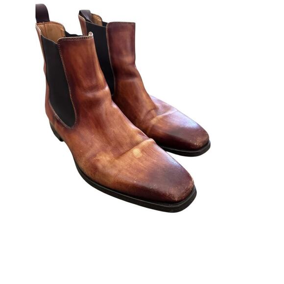 MAGNANNI Men\'s Brown Leather RILEY Cognac Chelsea Boots Size 7.5M